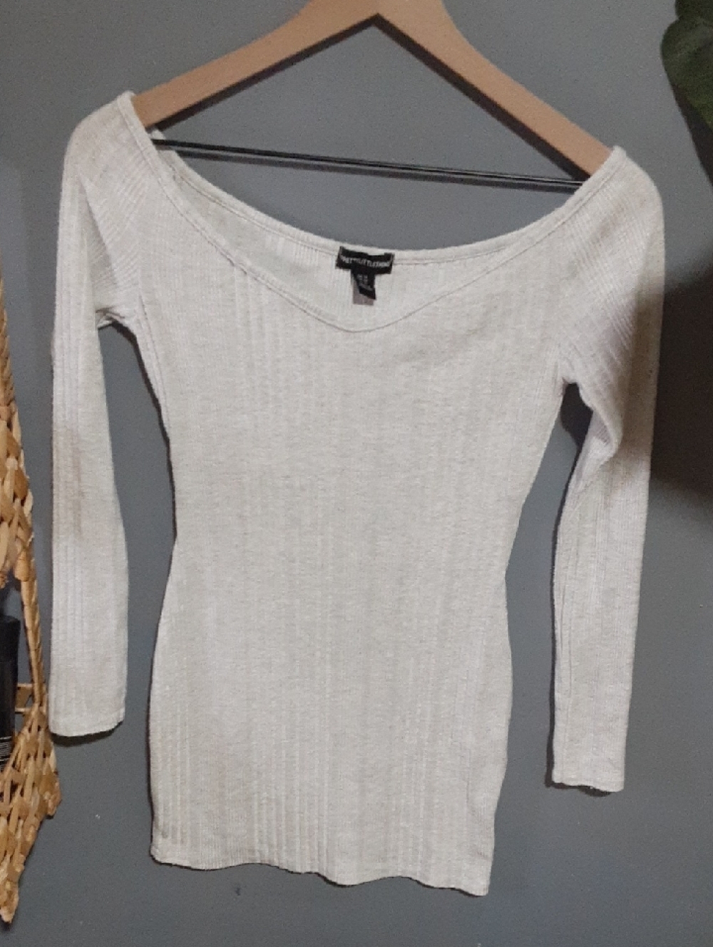 PrettyLittleThing Cream Ribbed Long Sleeve Dress